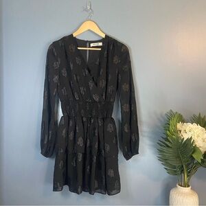 Do + Be Black Metallic Dot V Neckline Mini Dress